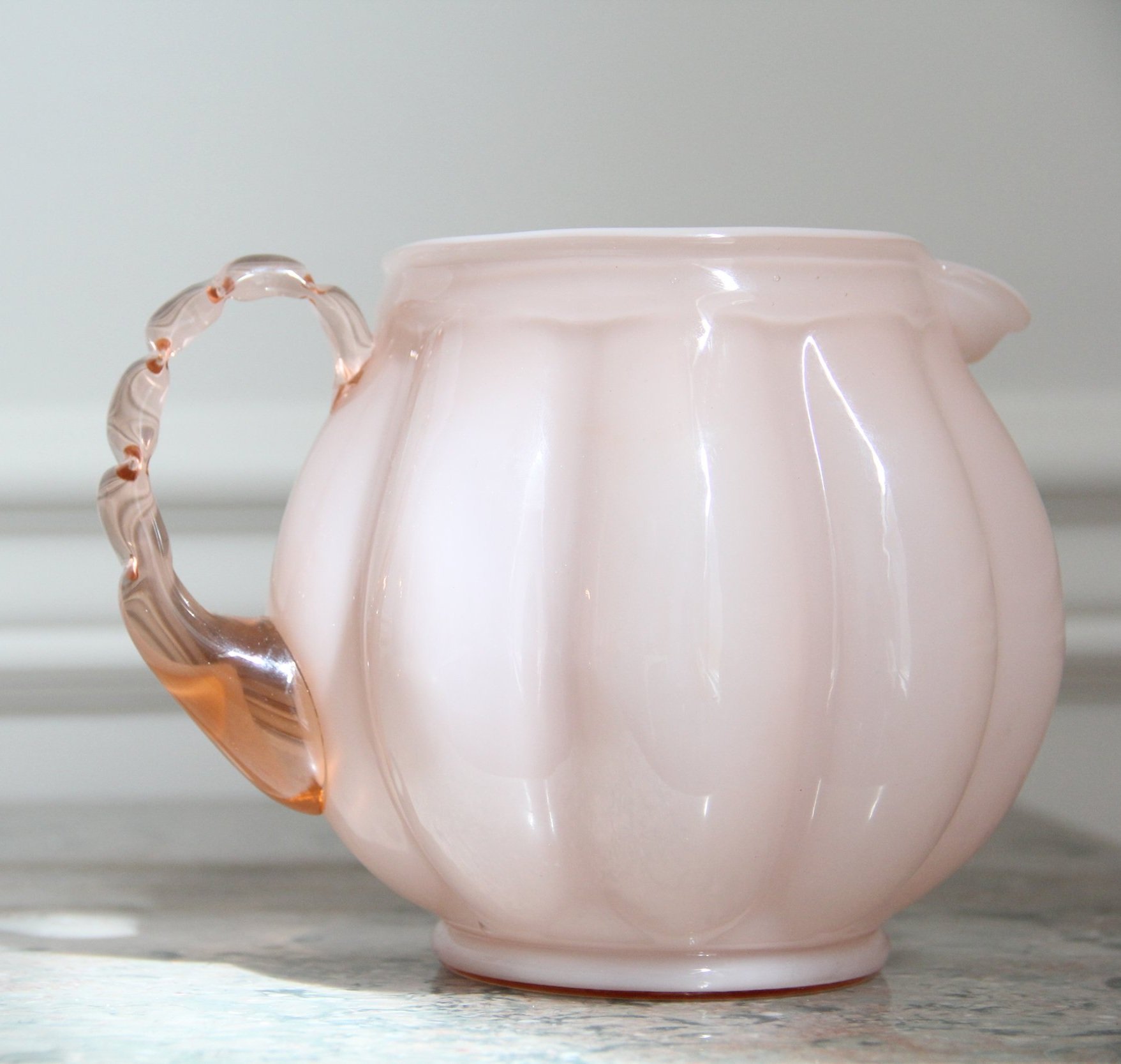 Vintage Pink Bubble Glass Pitcher