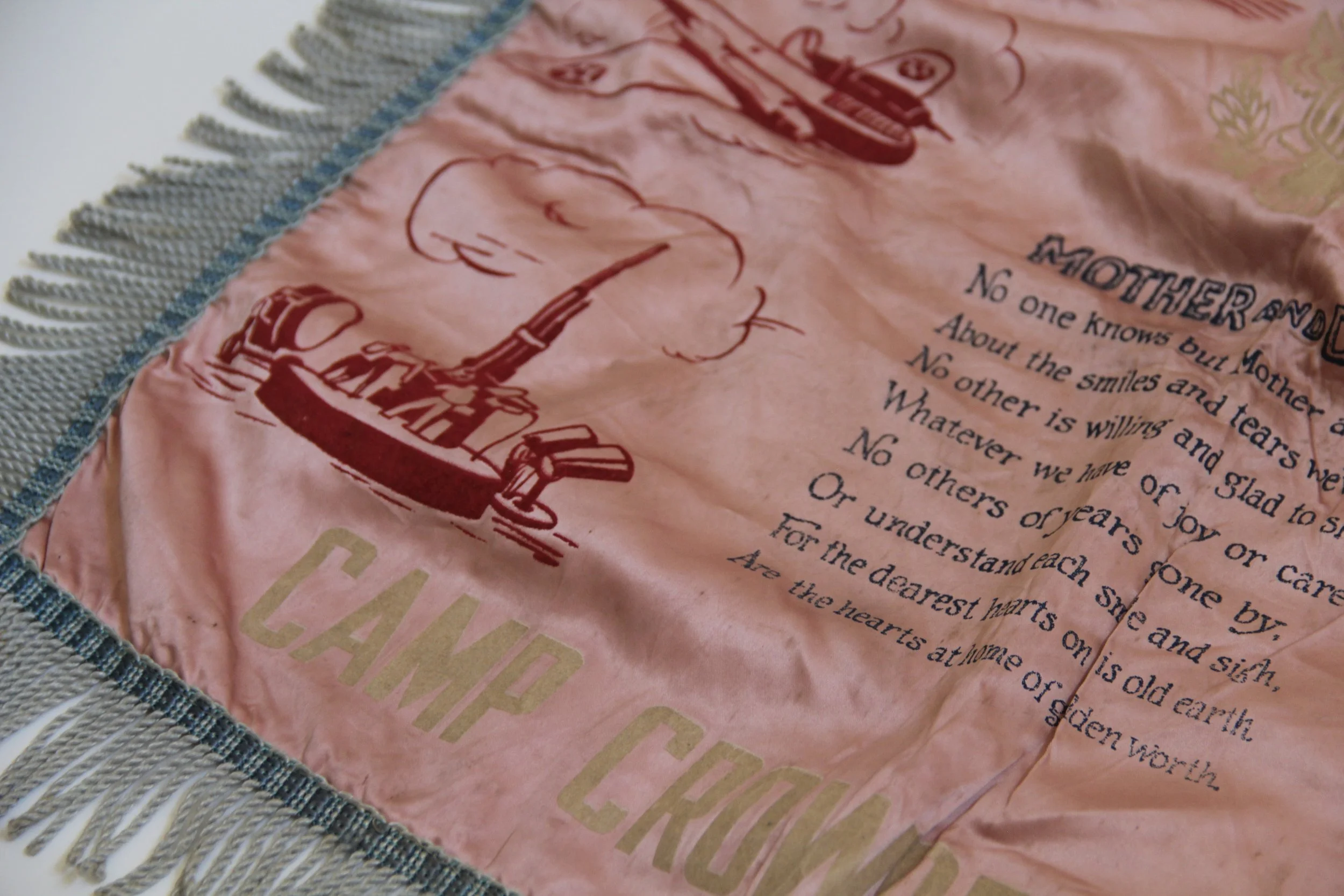 Antique Silk Pillowcase with Blue Brush Fringe