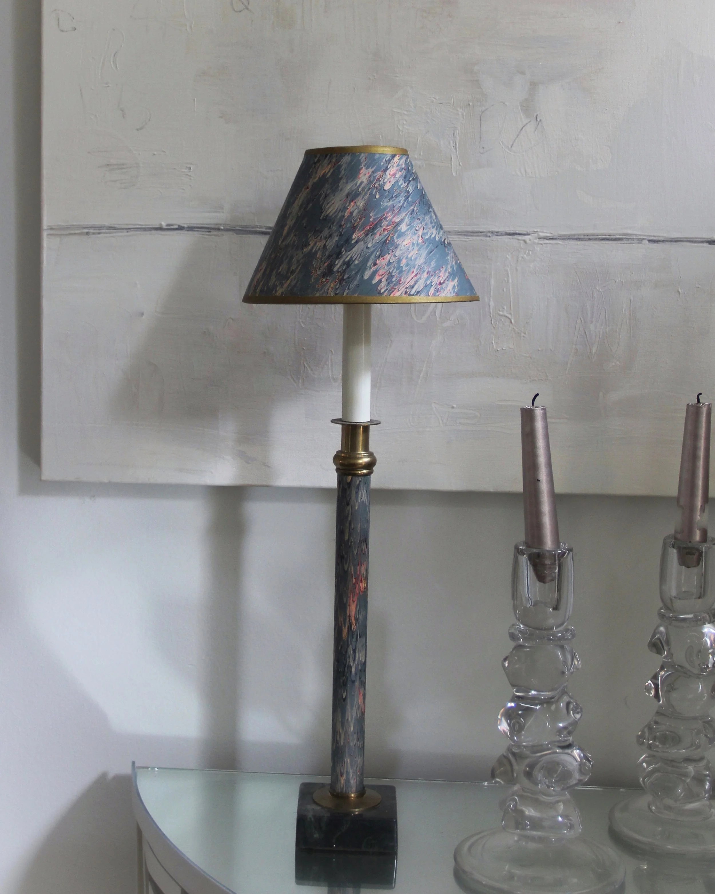 Vintage Marbleized Table Lamp with Matching Shade