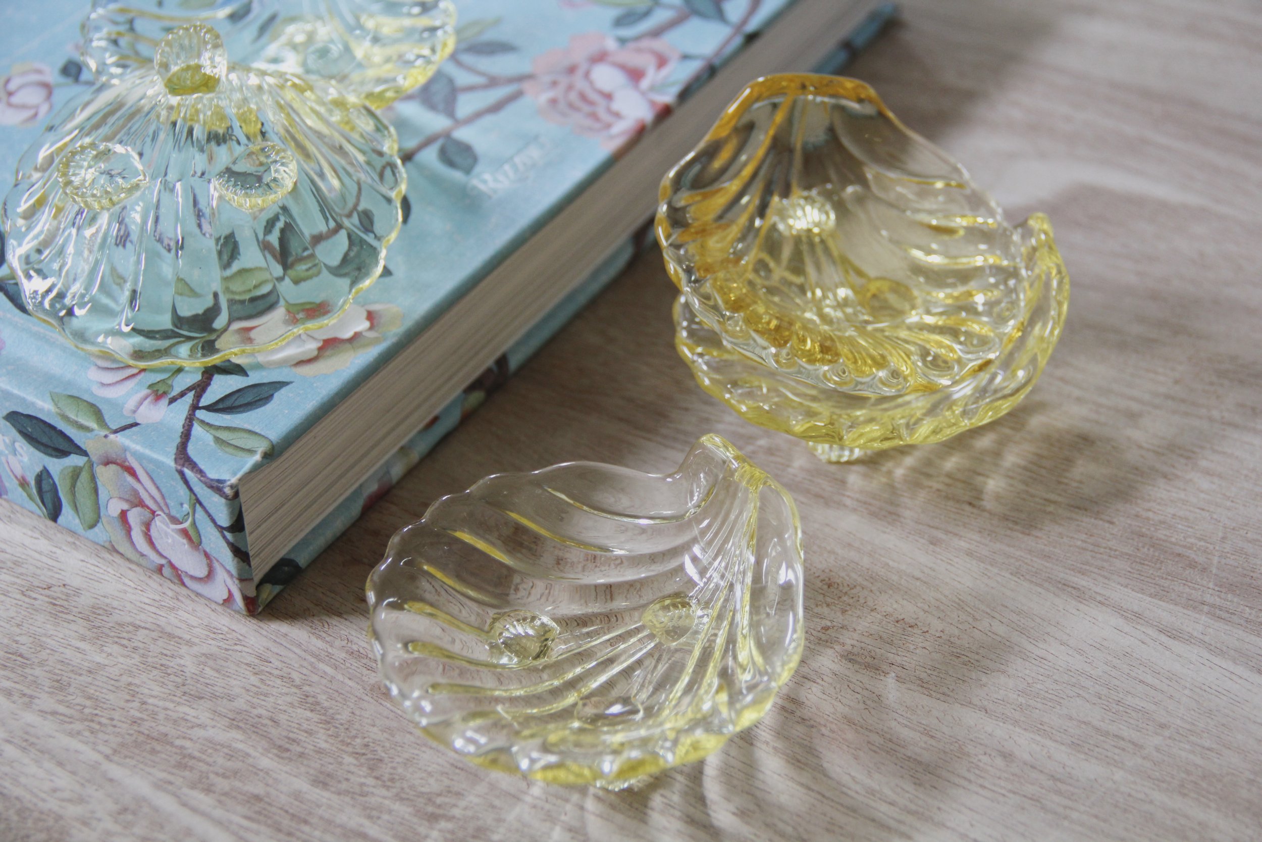 Set of 5 Butter Yellow Glass Shell Dishes