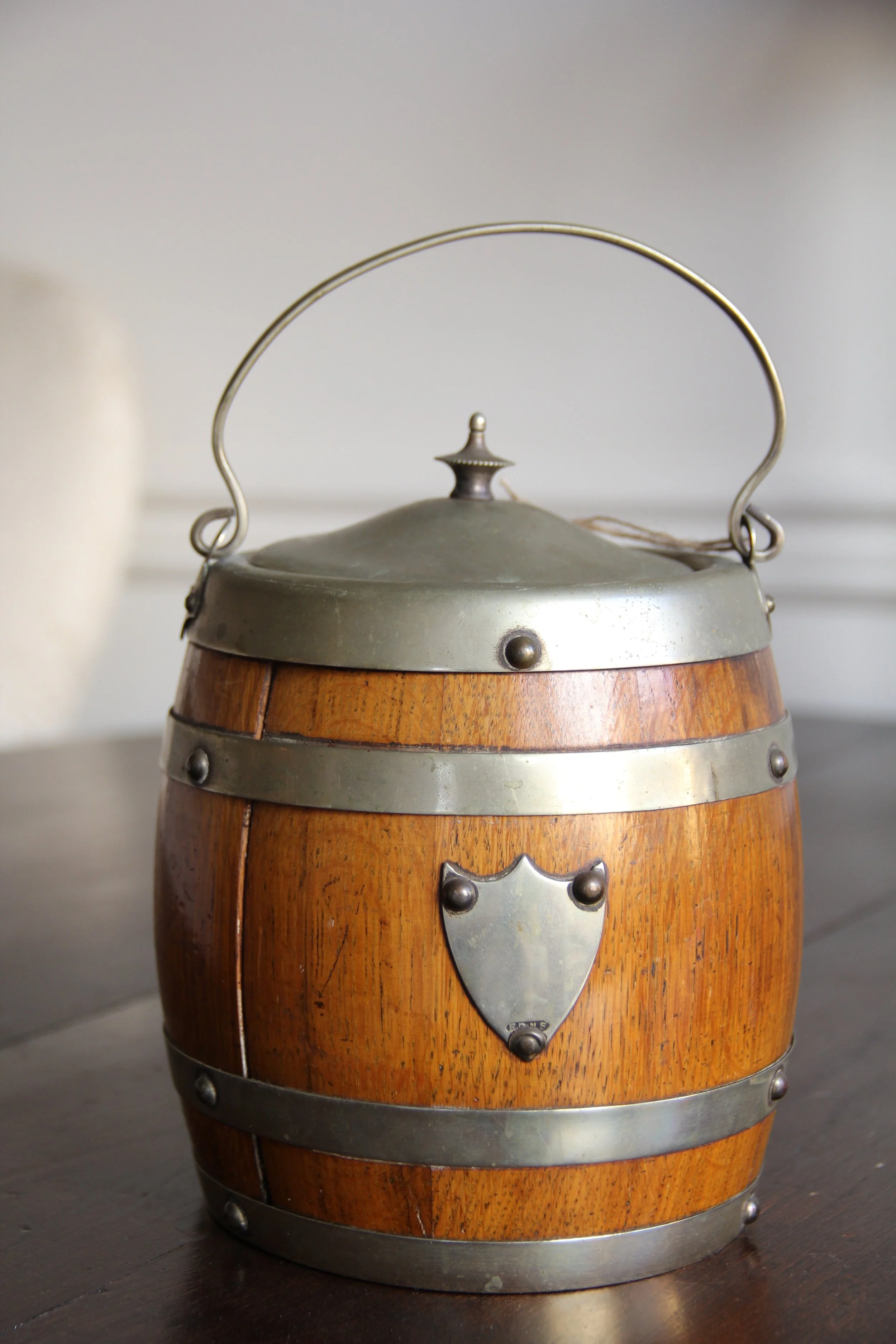 Late 19th Century English Oak/Ceramic Ice Bucket