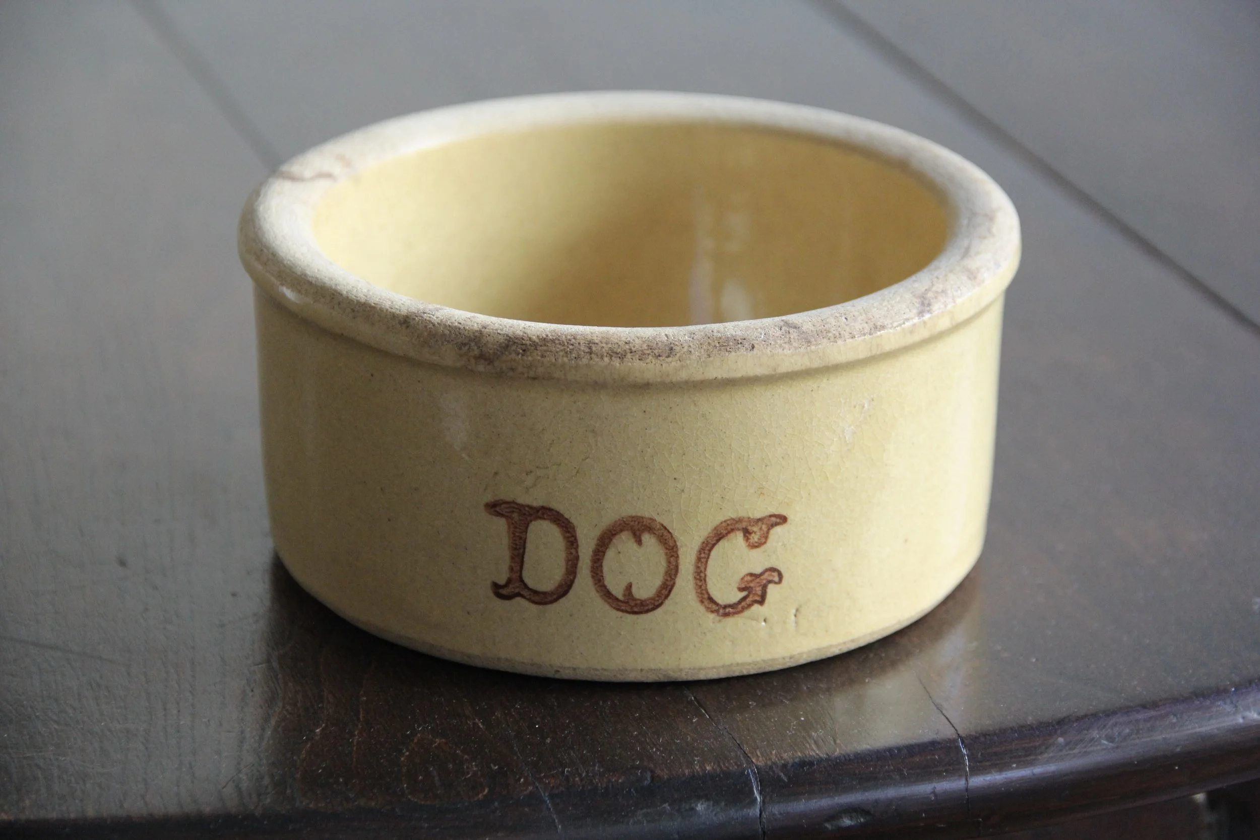 Antique Ceramic Handmade Dog Bowl