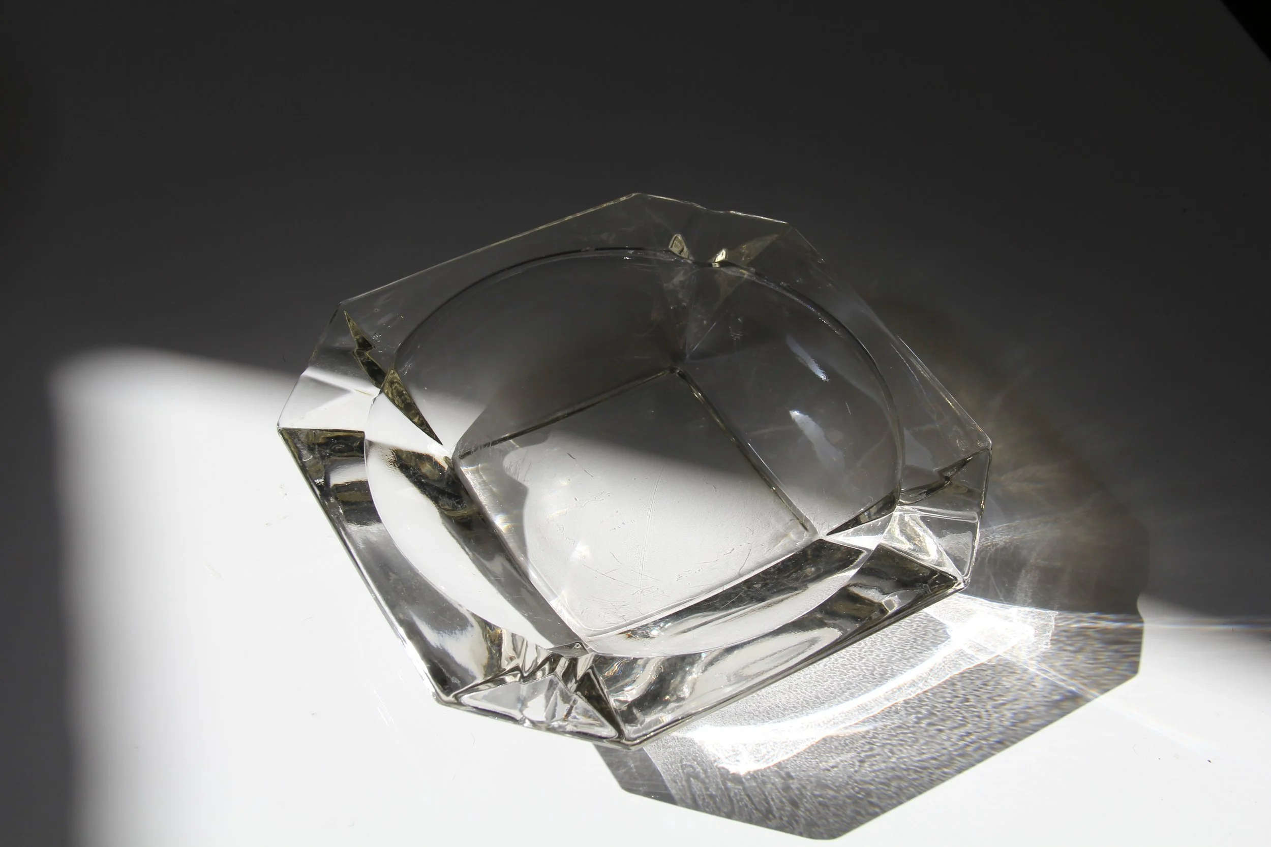 Large Vintage Glass Octogon Ash Tray