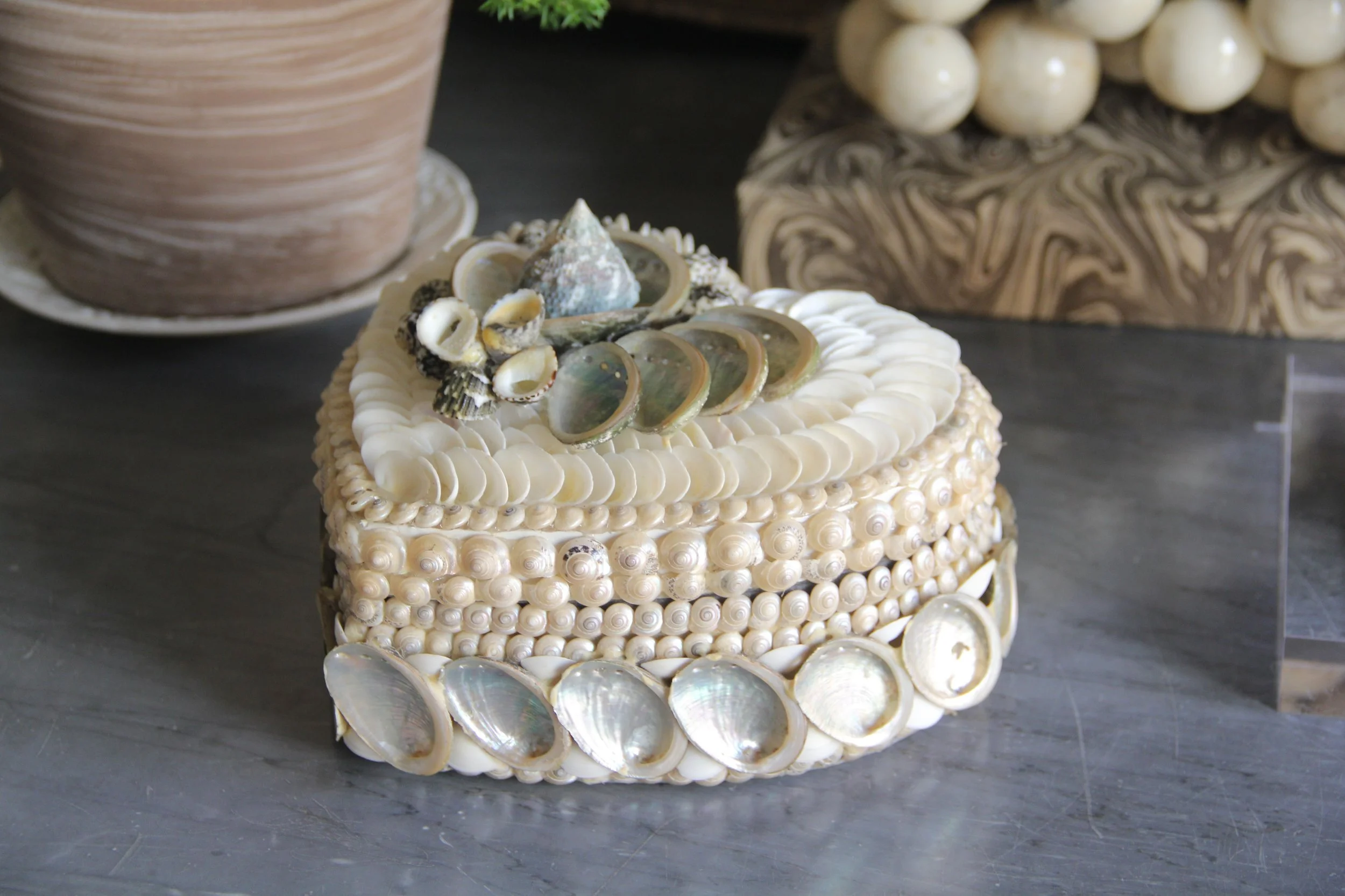 Authentic Vintage Shell Heart Lidded Box