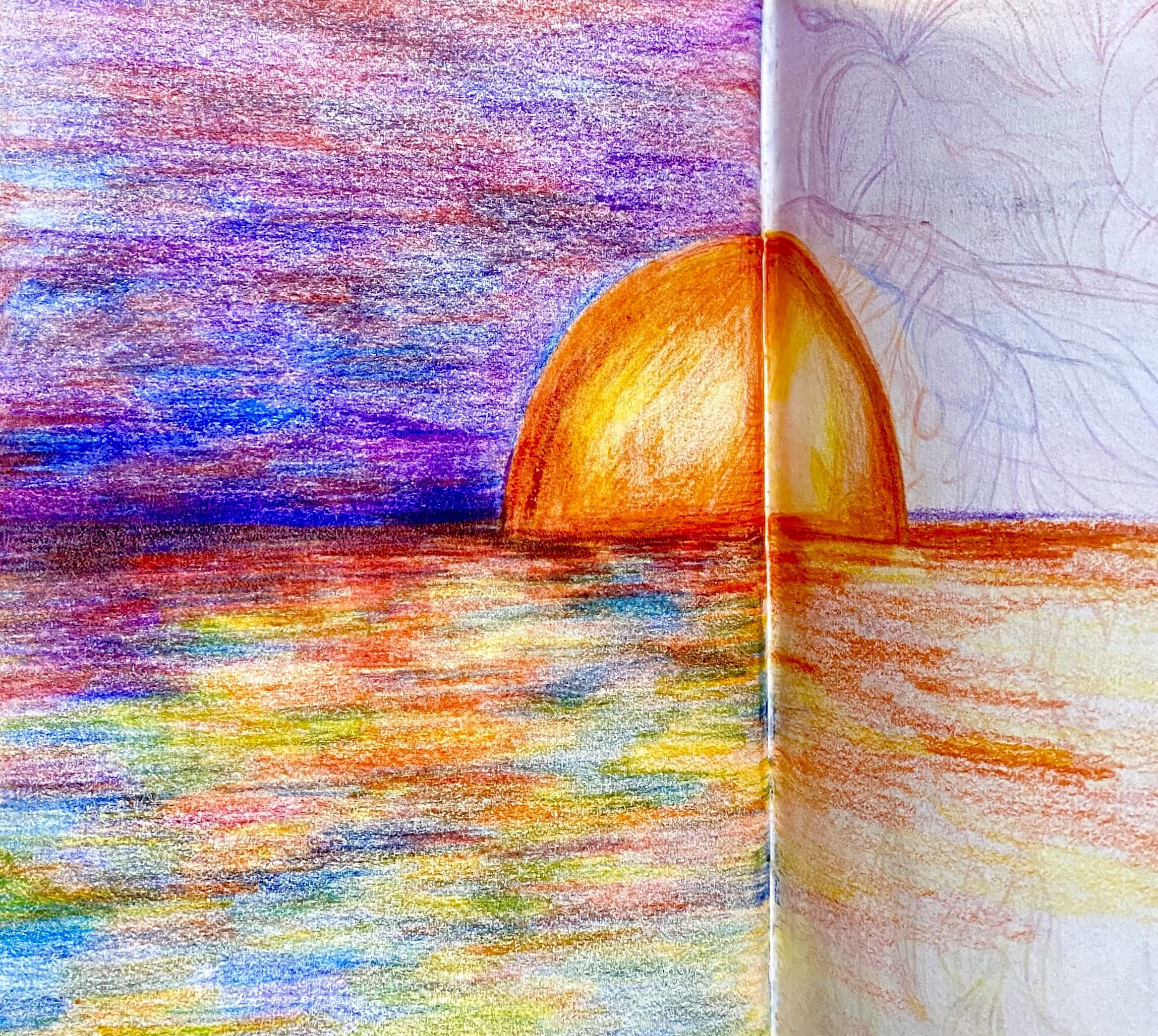 Colored pencils sunset. Original art