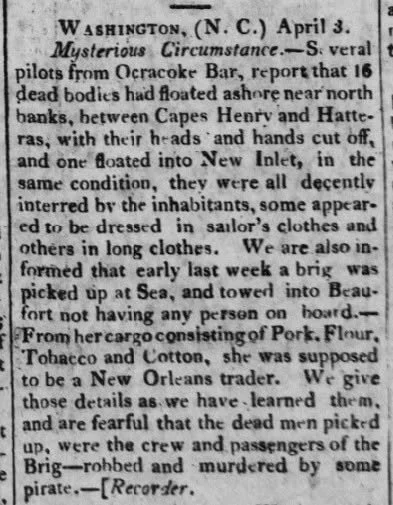 Sixteen Bodies, an Abandoned Brig, and an 1825 Mystery Along the North Carolina Coast