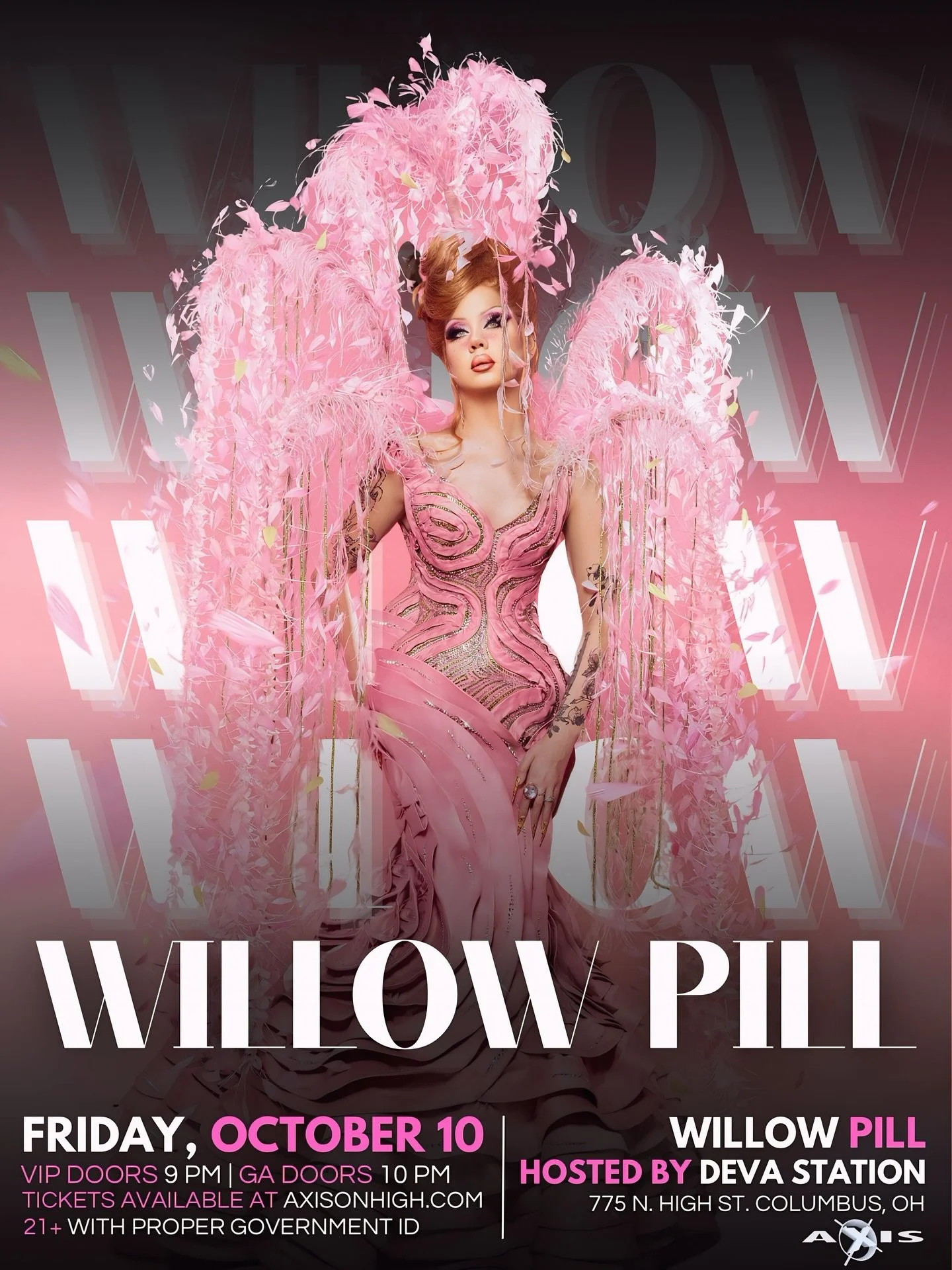 🌸✨ WILLOW PILL is taking over Columbus! ✨🌸

One of Drag Race&rsquo;s most unforgettable stars is bringing a night of fierce fashion, camp and chaos straight to Axis.

📅 Friday, October 10
🎟️ Tickets &rarr; AxisOnHigh.com
👑 Hosted by Deva Station