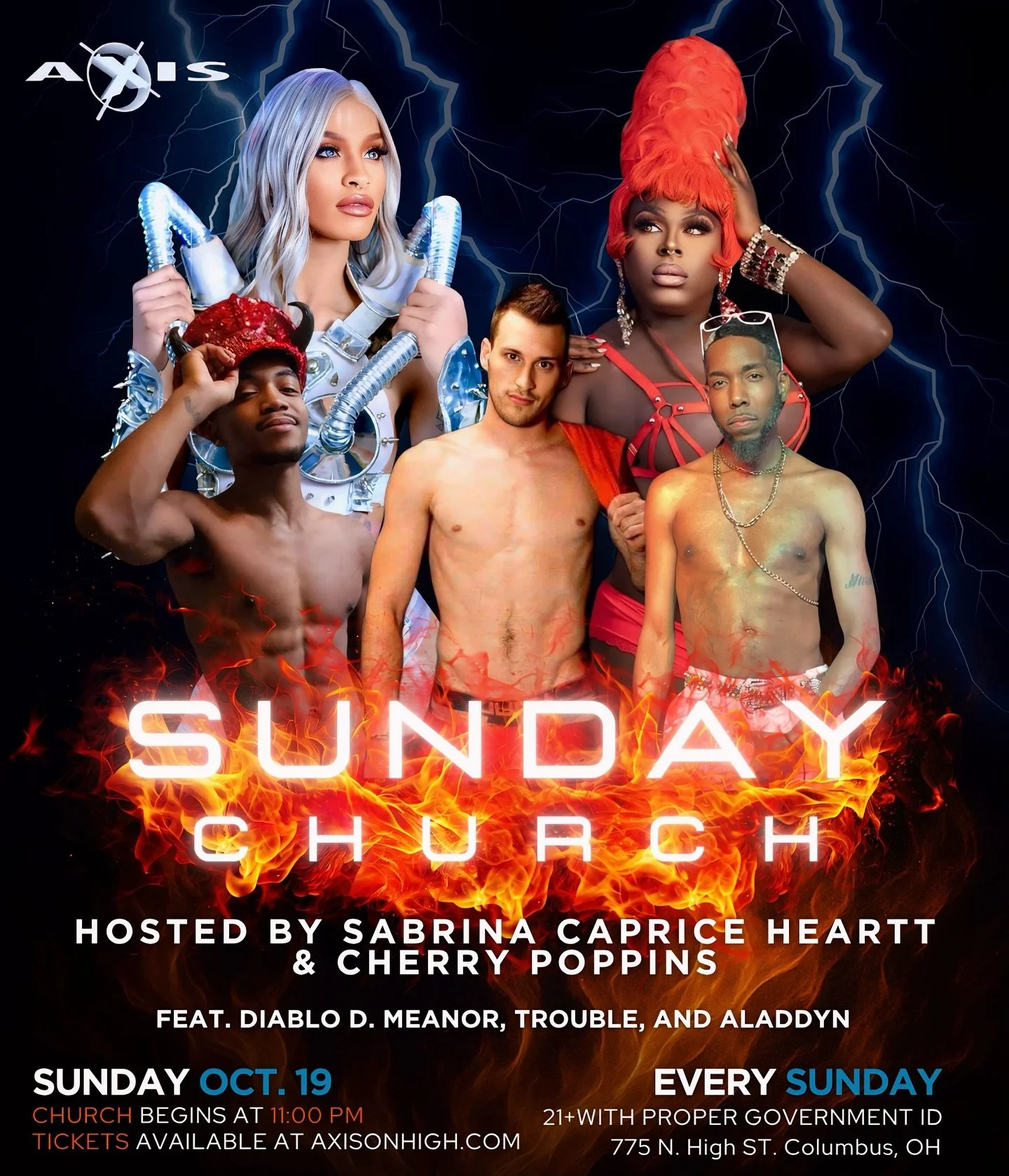 It&rsquo;s time for Sunday Church &mdash; where the sermons are scandalous and the saints wear stilettos 😇
Hosted by the divine duo Sabrina Caprice Heartt &amp; Cherry Poppins, with the holy hotties Diablo D. Meanor, Trouble, and Aladdyn bringing th