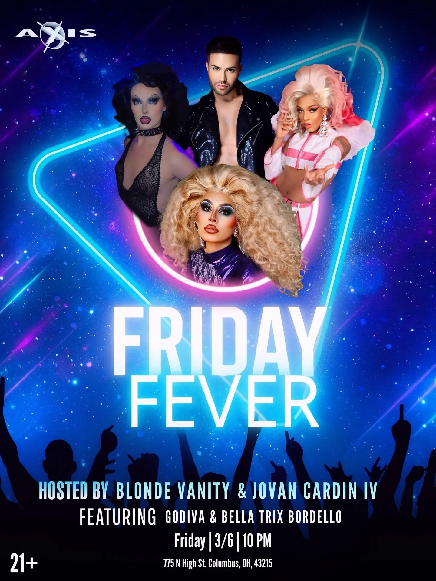 Friday Fever is calling&hellip; and the dance floor is waiting 🪩

Tomorrow night at Axis we&rsquo;re turning the music up and letting the night take over. Blonde Vanity &amp; Jovan Cardin IV are hosting the madness with performances from Godiva and 