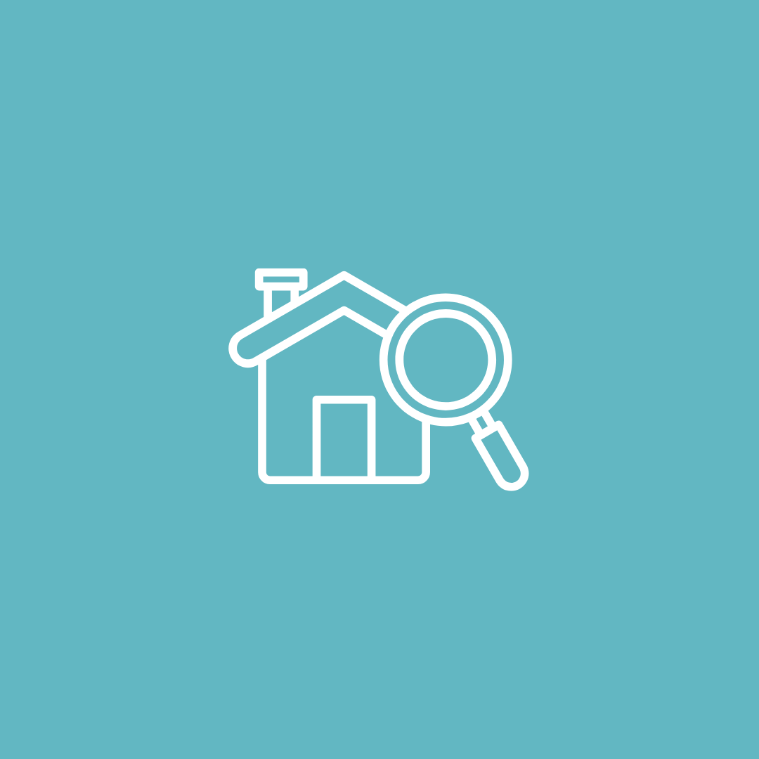Icon of a house with a magnifying glass over it, symbolizing home search.