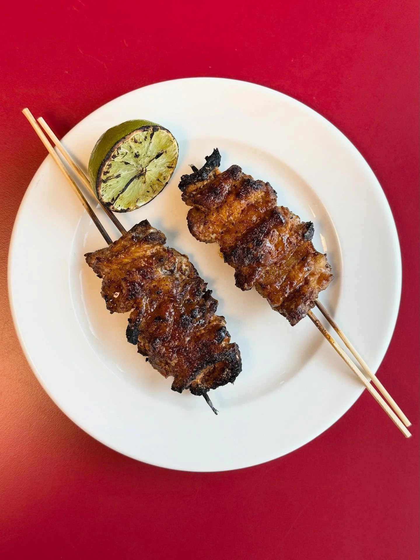 We&rsquo;re trialling some new menu items as specials this weekend starting with these beauties 

Spicy marinated BBQ pork collar skewers, sprinkled with citrus salt and served beside charred lime 

Sticky, smokey paprika goodness on juicy pork, we c