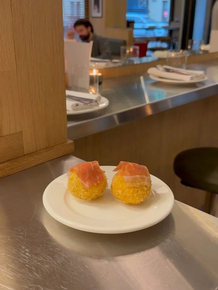 Croquetas de Jam&oacute;n, a Corner Shop Classic! 

These rich, savoury bites are perfectly crispy and cheesy, topped with fatty Iberico Jam&oacute;n, what more could you want! 

If you leave the Shop without a round (or 6) of these you have done it 