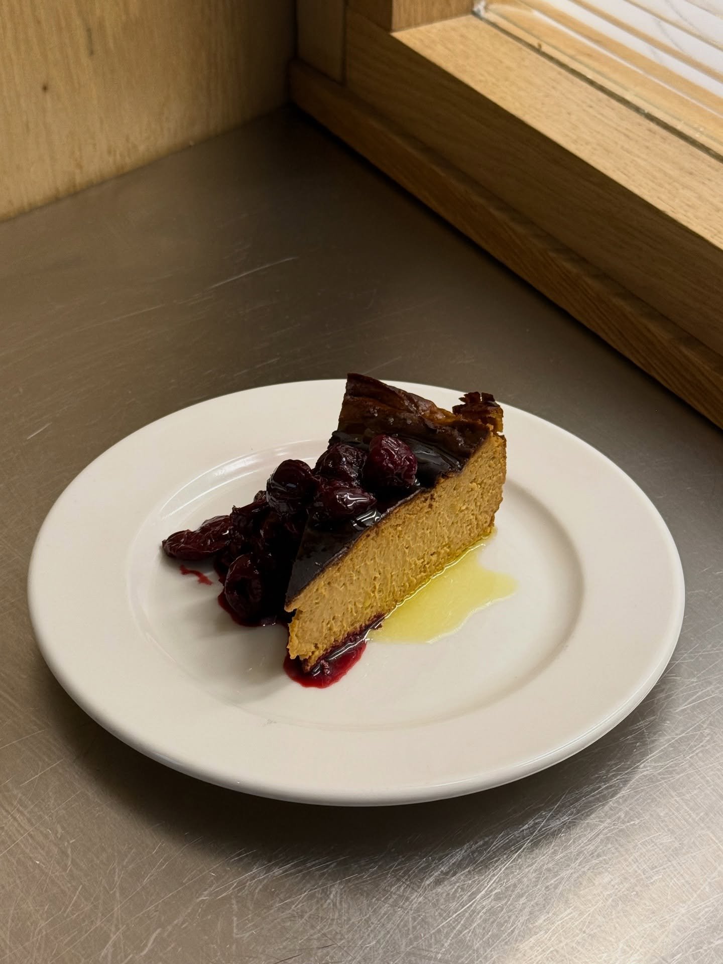 Something sweet to finish? 

Try our Burnt Honey Basque Cheesake served with cherries and finished with EVO 🍒