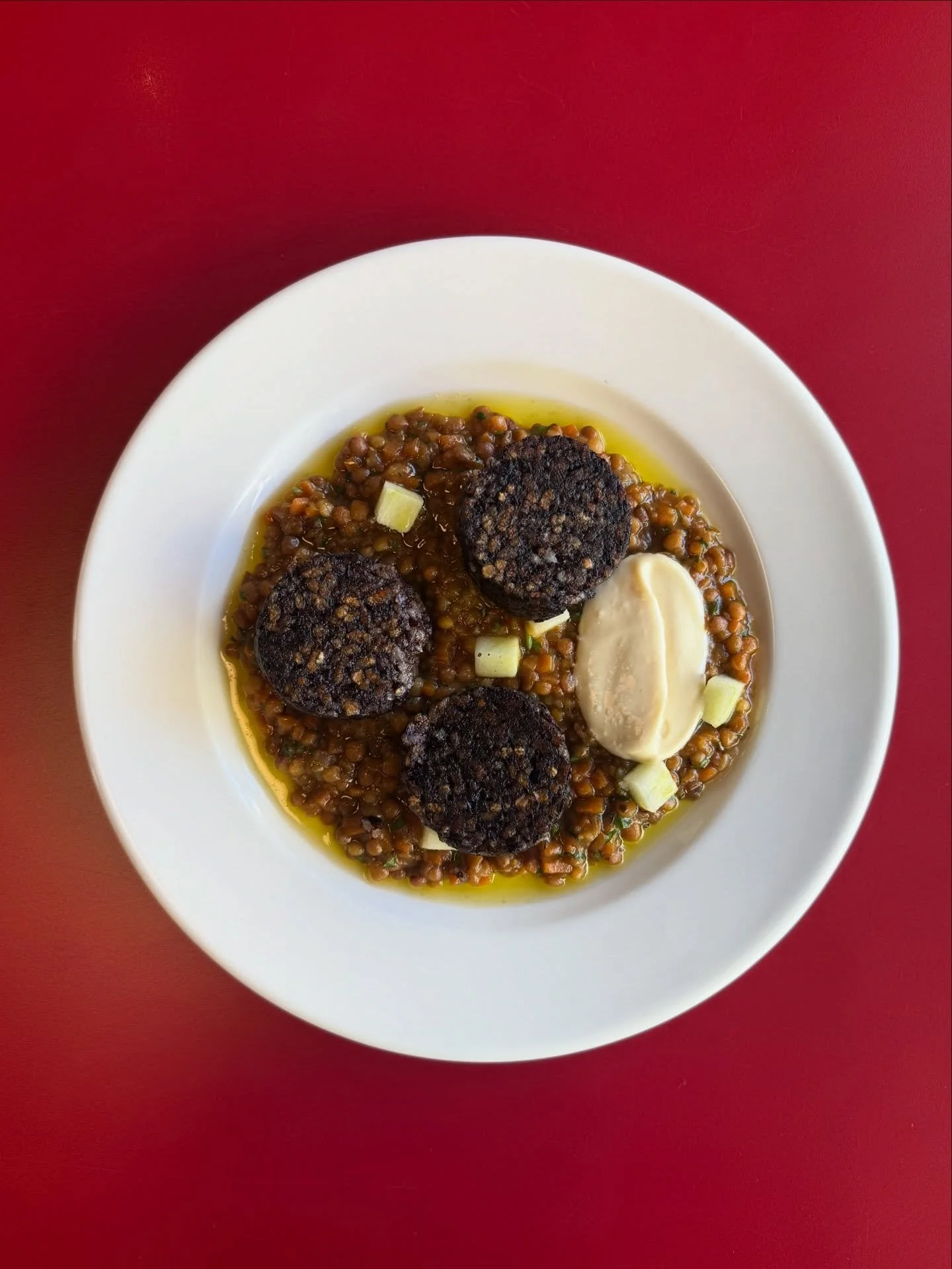 We&rsquo;re back with a brand new weekend special! 

Morcilla de Burgos with lentils in a Basque cider sauce finished with picked Granny Smith apples and aioli 🐷

This dish packs a hearty, earthy punch with a garnish that brightens up the meaty rich