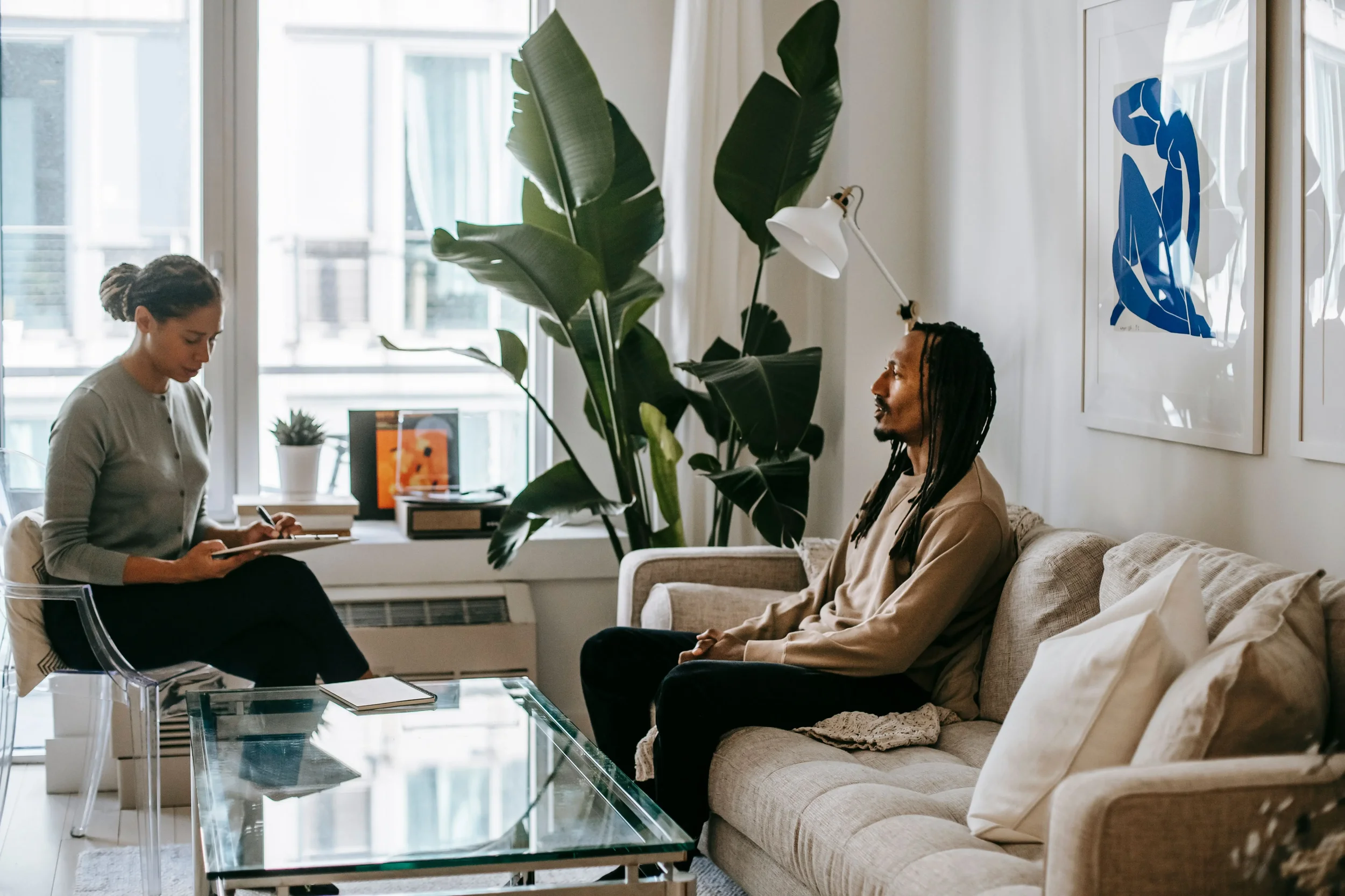 A man in his therapist's office