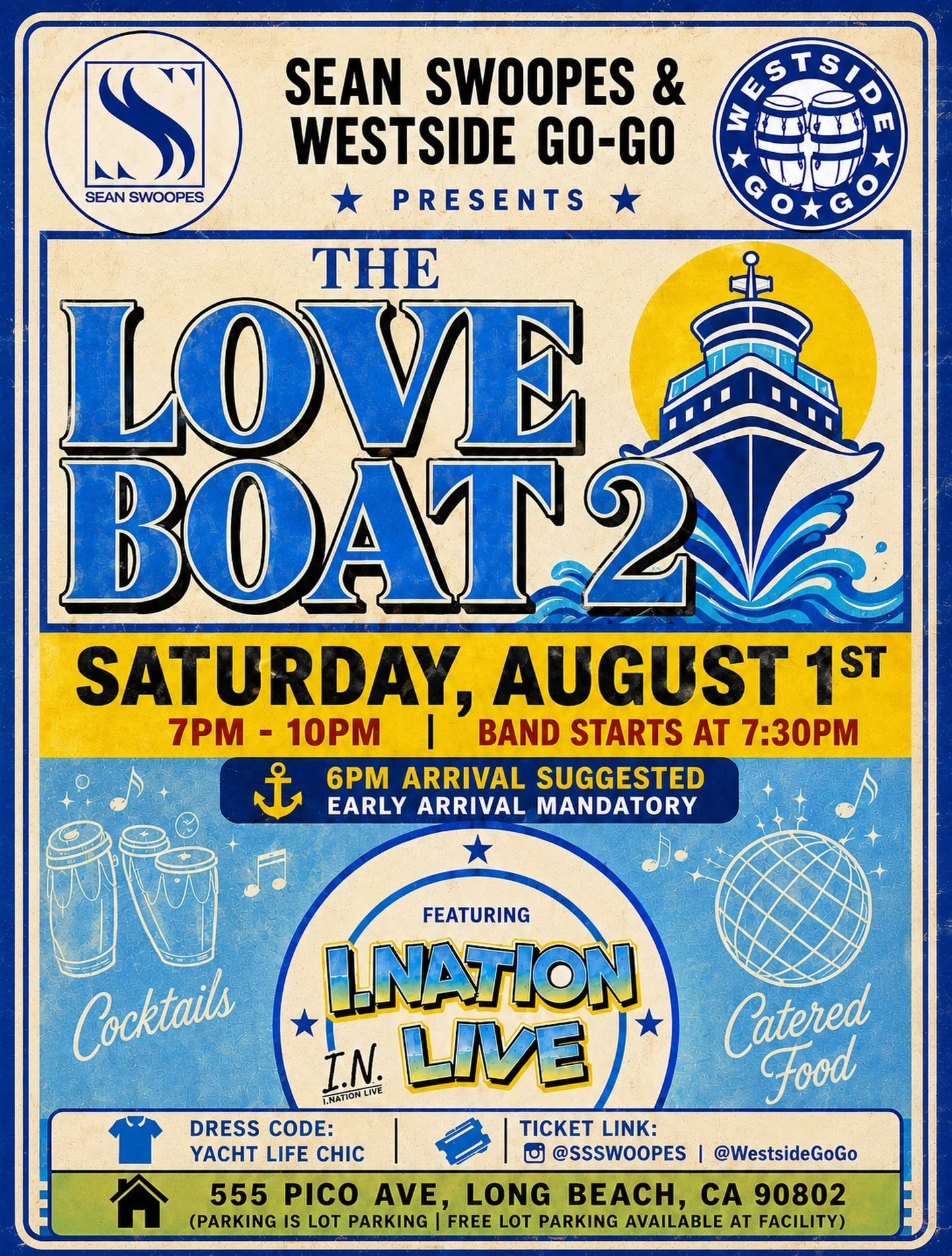 Tomorrow is the day!

Love Boat 2 is here, and we&rsquo;re setting sail for an unforgettable Go-Go Sunset Cruise. Join us for an evening of live DC Go-Go with LA&rsquo;s own iNation Live, DJs, great food, your favorite cocktails, and the perfect Long