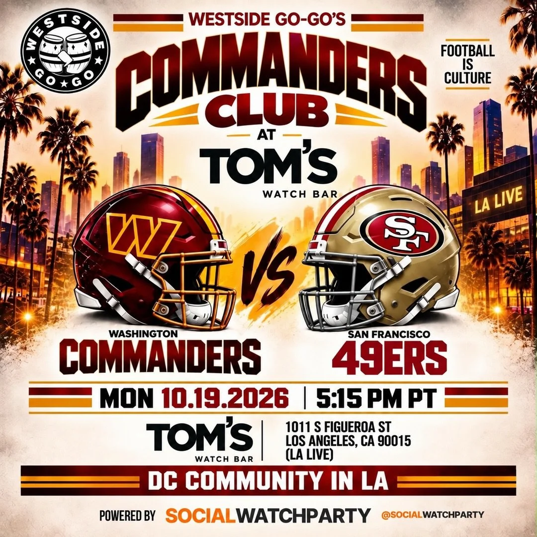 🏈 Commanders vs. 49ers&mdash;Monday Night Football with a whole vibe!

🎧 DJ Braxx Special Halftime Music Mix 
🍹 Halftime drink raffles with Social Watch Party
♟️ Speed chess competition by Make a Move Chess League

📅 Monday, October 19 | 5:15 PM
