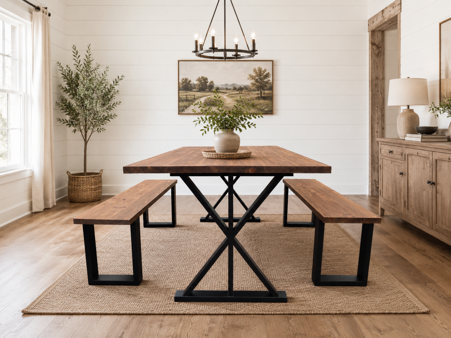 Star Style Dining Table and 2 Benches