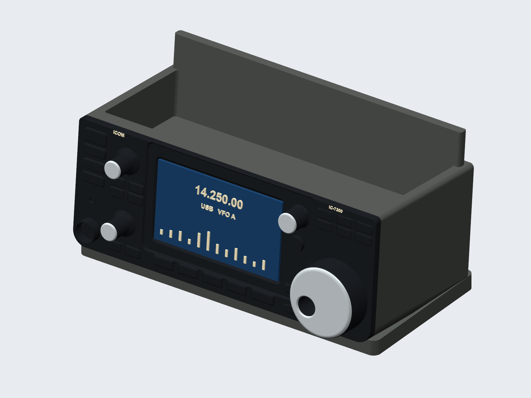 Icom IC-7300 inspired qsl card holder, digital rendering.