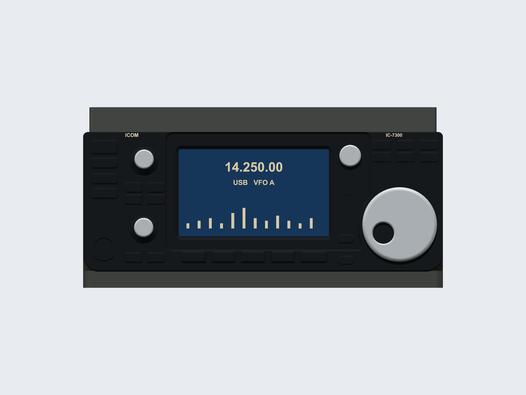 Icom IC-7300 inspired qsl card holder, digital rendering.