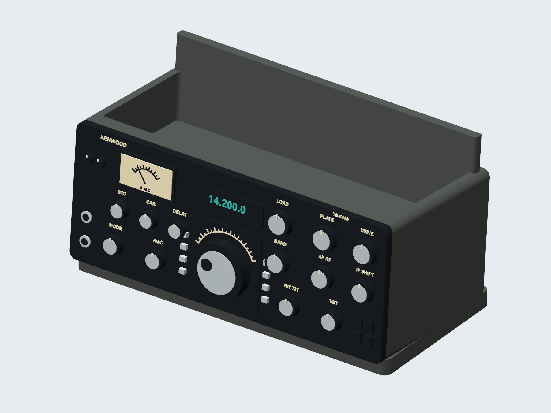 Kenwood TS-830S inspired qsl card holder, digital rendering.