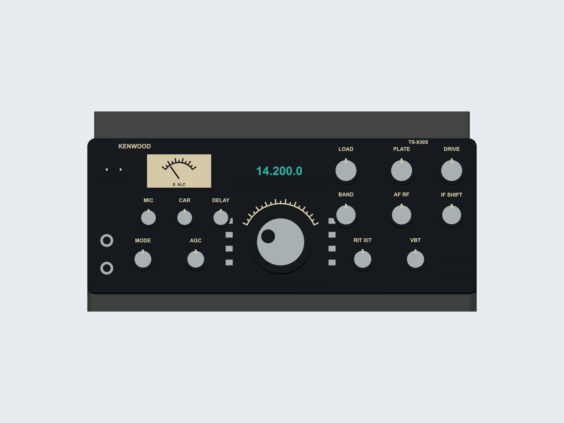 Kenwood TS-830S inspired qsl card holder, digital rendering.