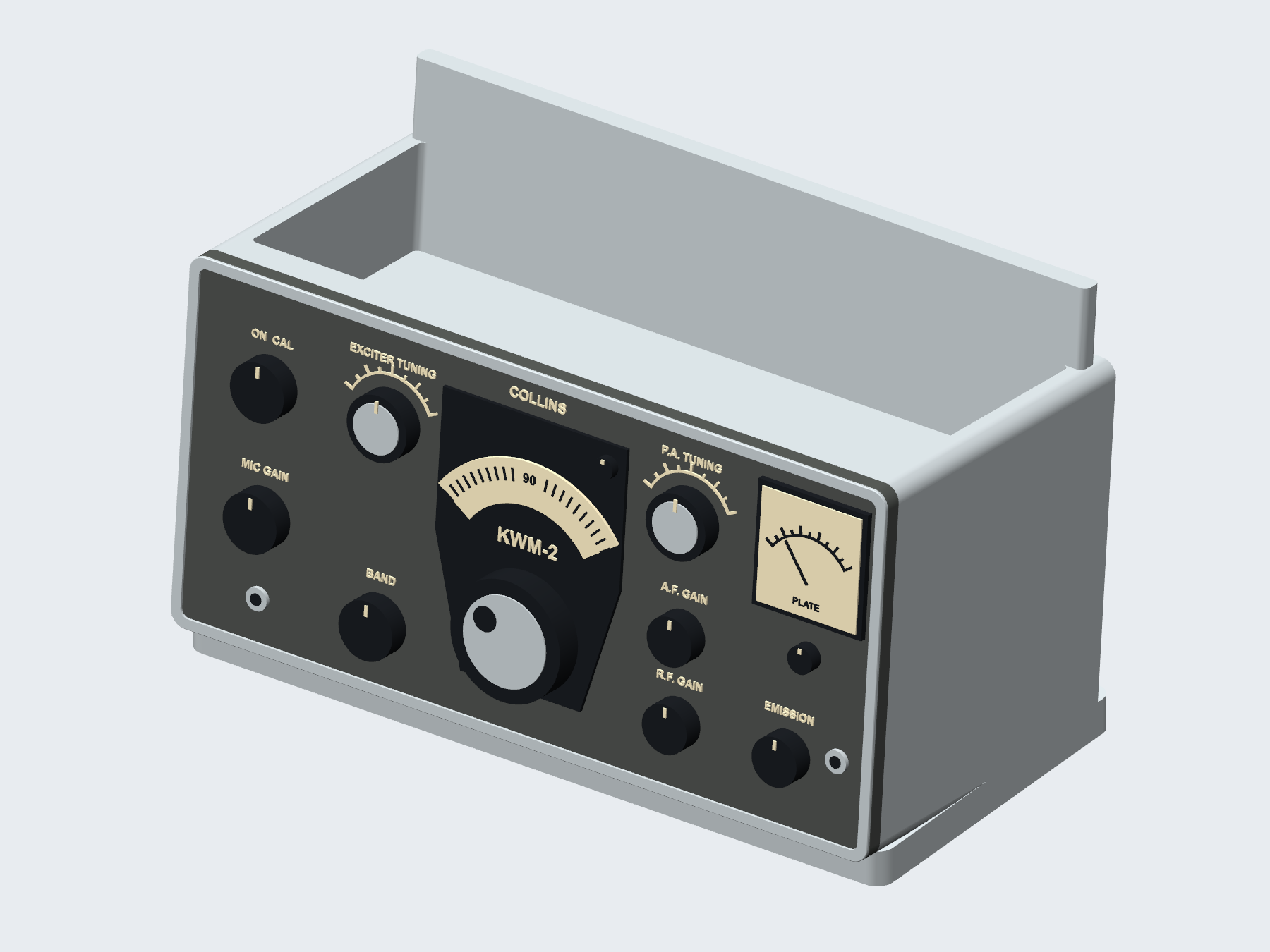Collins KWM-2 inspired qsl card holder, digital rendering.