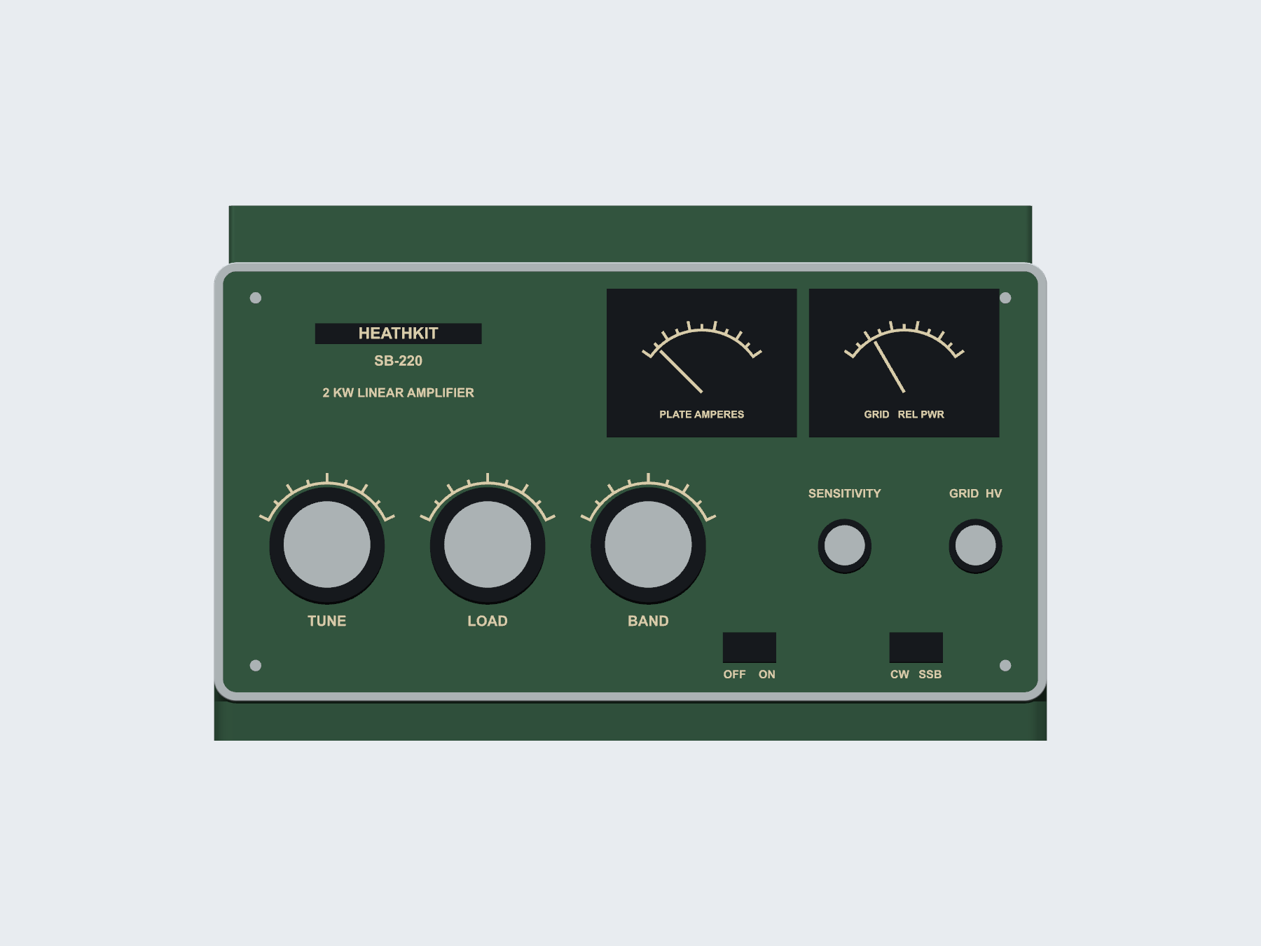 Heathkit SB-220 inspired qsl card holder, digital rendering.