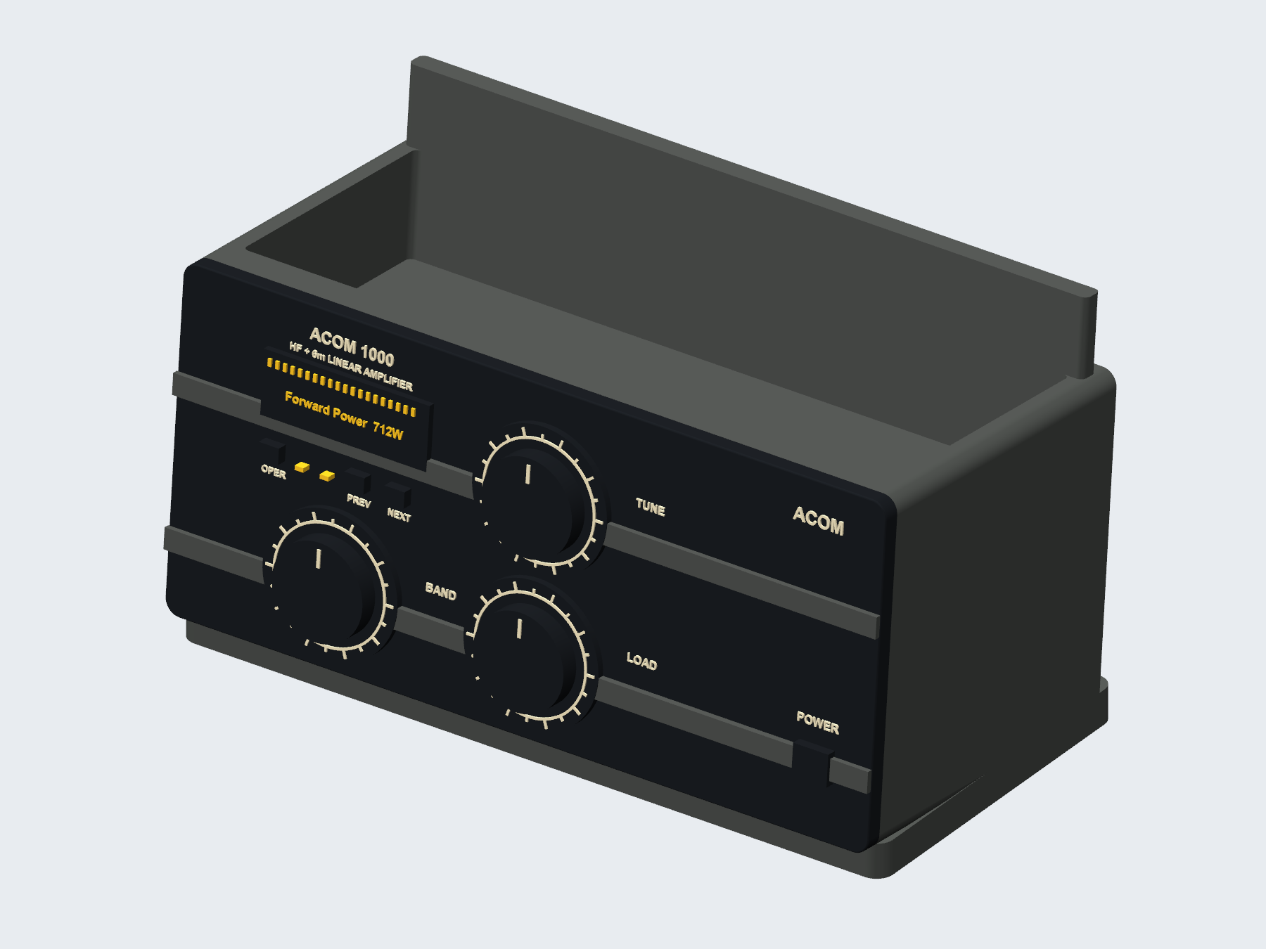 ACOM 1000 inspired qsl card holder, digital rendering.