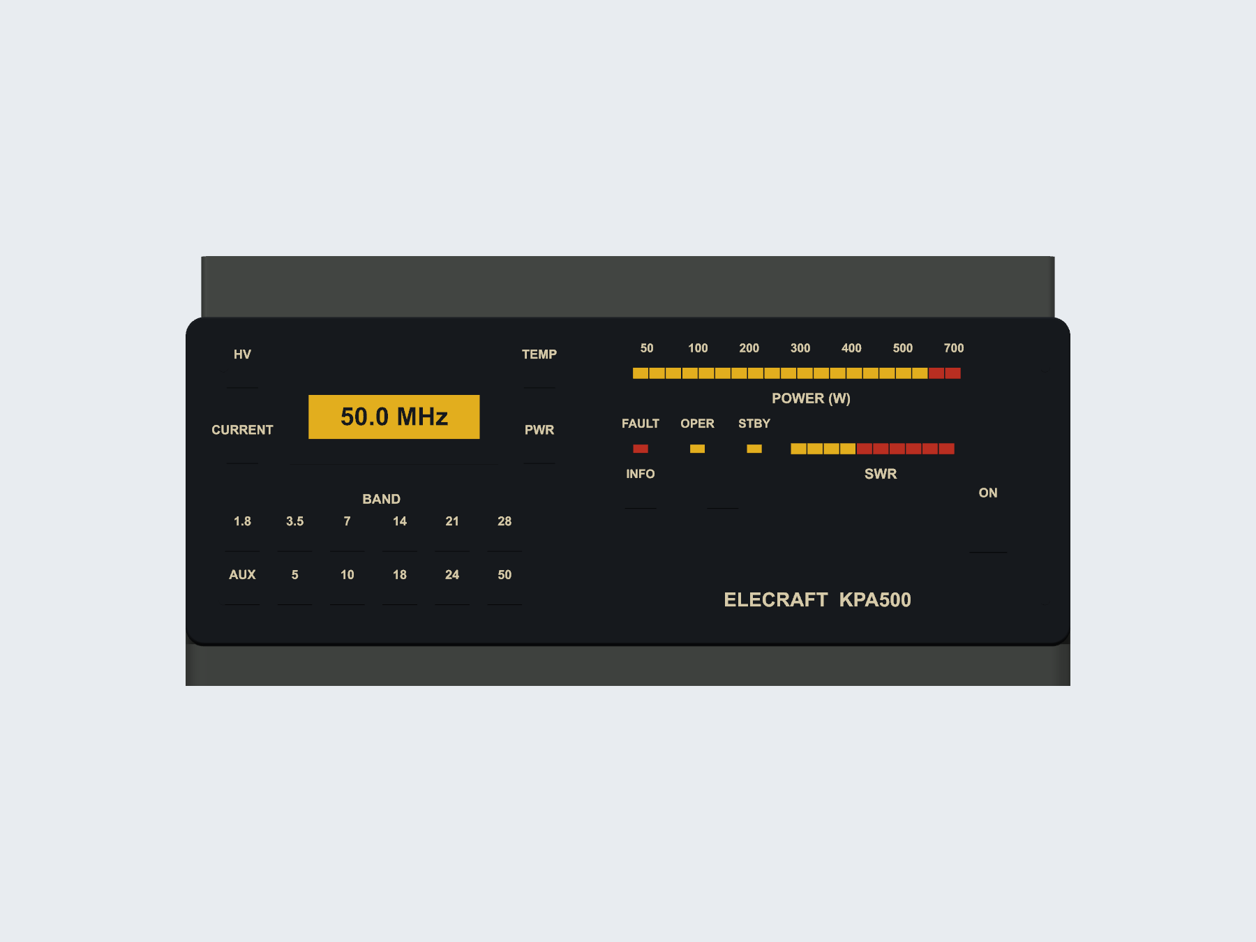 Elecraft KPA500 inspired qsl card holder, digital rendering.