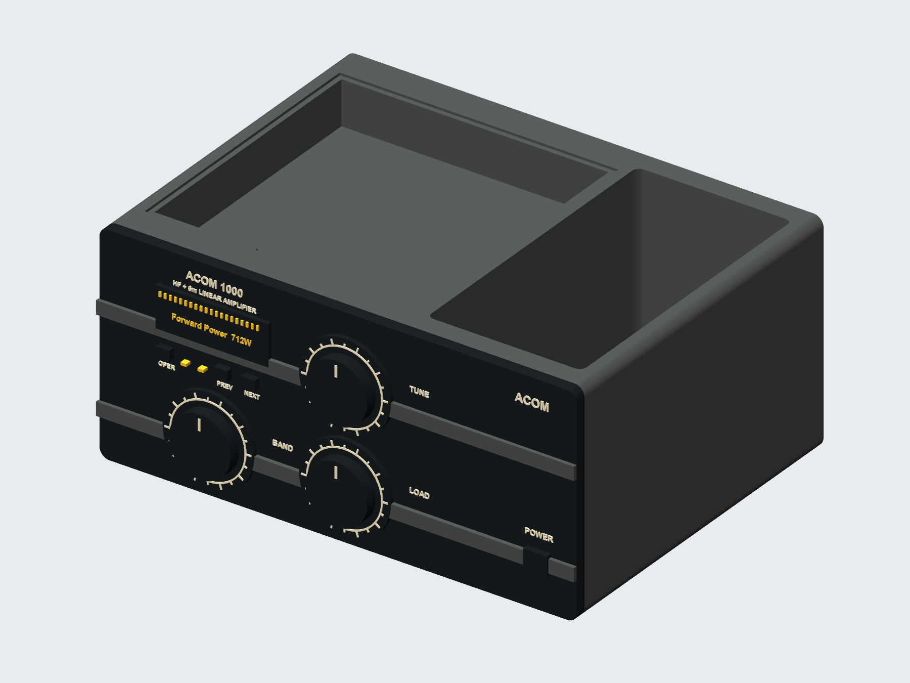ACOM 1000 inspired pen and sticky note organizer; CAD concept render, not a photograph of a finished print. Isometric view.