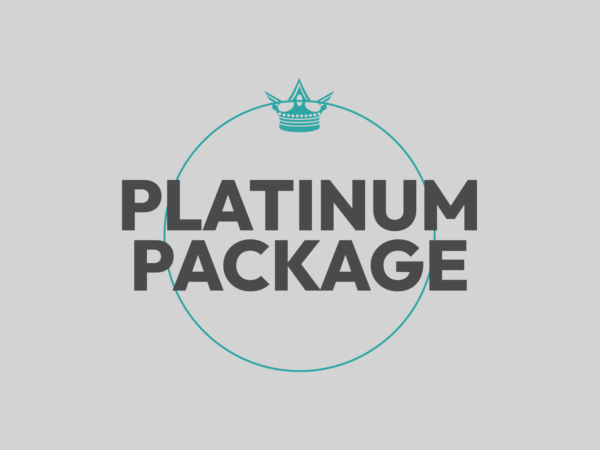 "Platinum Package" text with teal crown and circle design on light background.