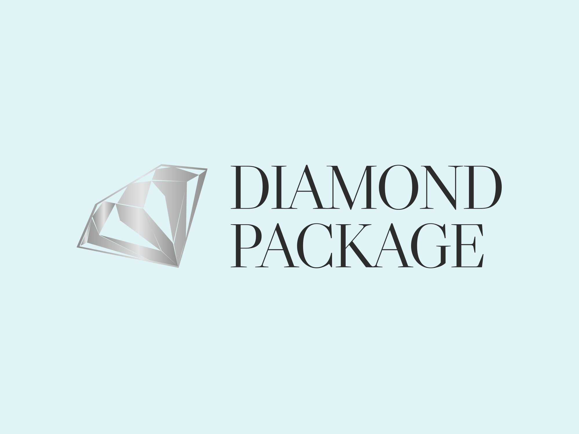 Logo with a stylized silver diamond and the text "Diamond Package" on a light blue background.
