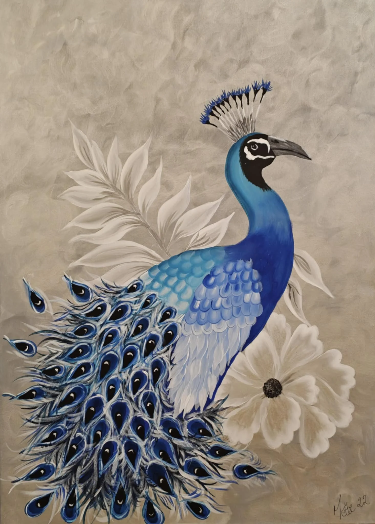 Fjærens konge. Akryl på dyplerret 80 x 100 cm.