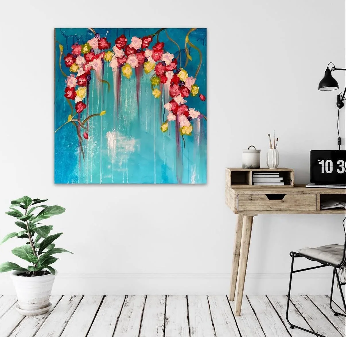 Turkis drøm. Akryl på dyplerret 60 x 60 cm. 
Pris: 2500,-
