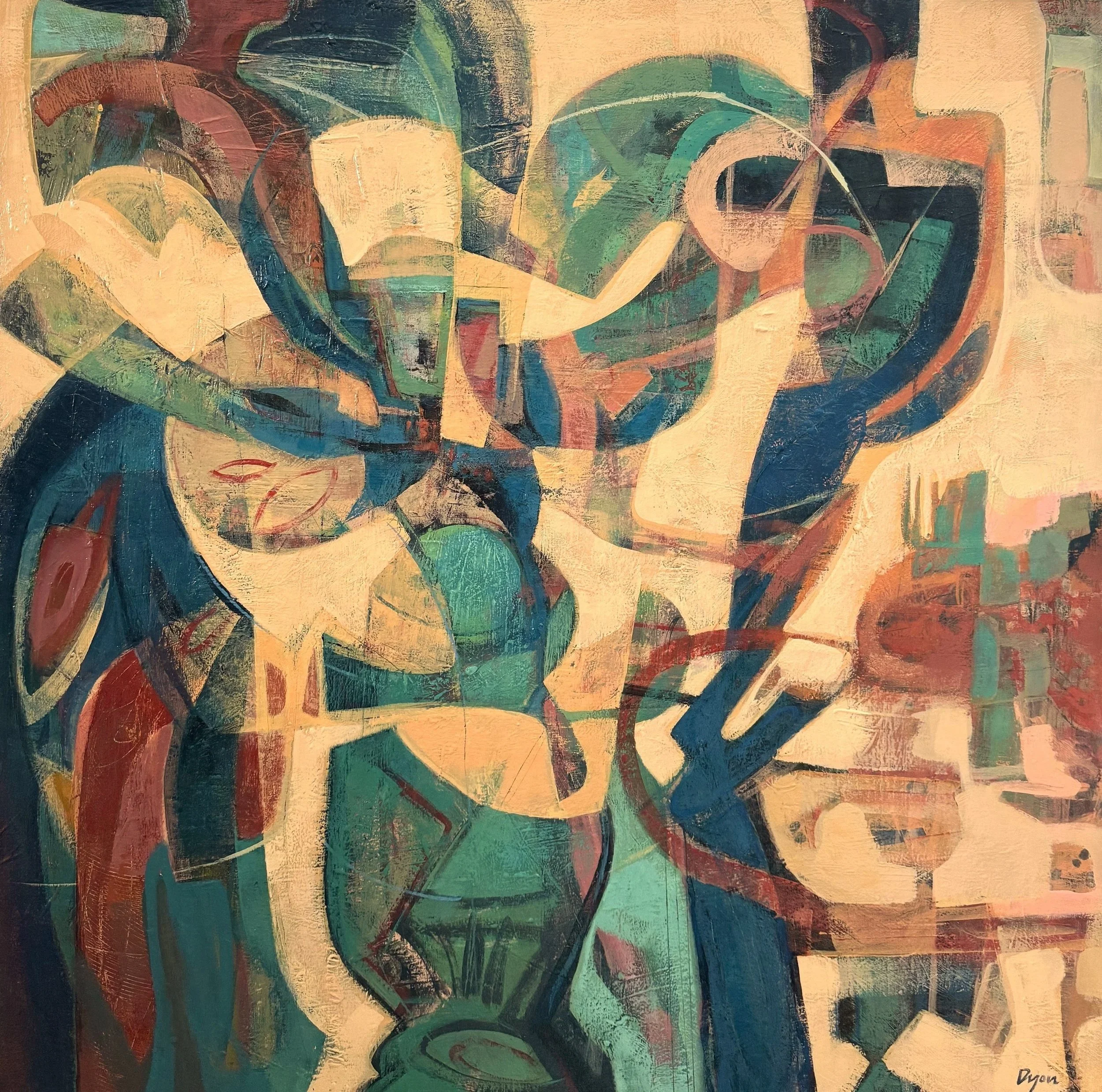 The Conversation,
mixed media on panel,
30" x 30",
No. AB2602- 
SOLD