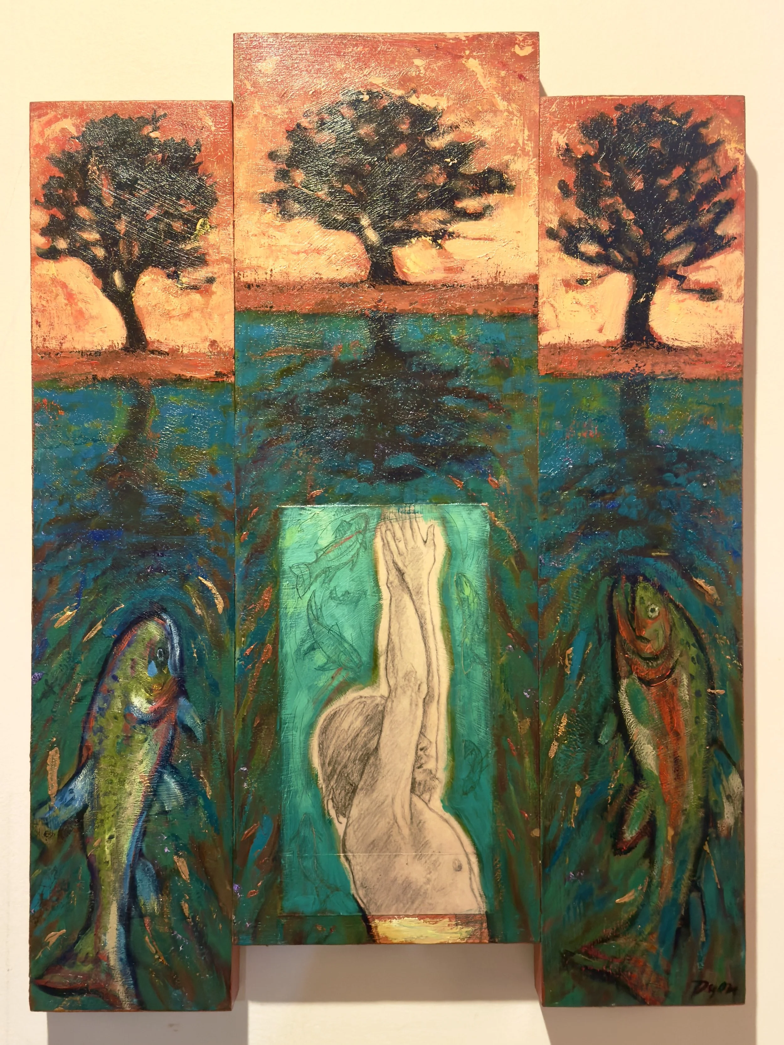 Going Up,
mixed media on wood panels,
14" x 12",
No. FG9