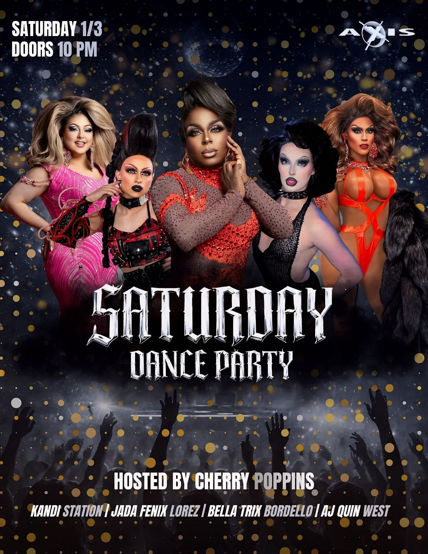 ✨ SATURDAY NIGHT, TURNED UP ✨

It&rsquo;s your classic Saturday Dance Party &mdash; just with a little extra edge.
Big beats. Hot bodies. Glam looks. Rock &lsquo;n&rsquo; roll attitude in the air.

Cherry Poppins hosts a night built for the dance flo