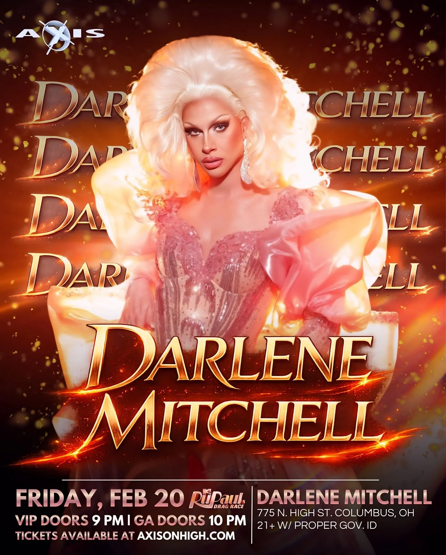 Polished, powerful, and not here to play small.

From the main stage of RuPaul&rsquo;s Drag Race Season 18 to the Axis stage, Darlene Mitchell is bringing high-glam drama, precision performance, and that undeniable star quality that has the fandom TA