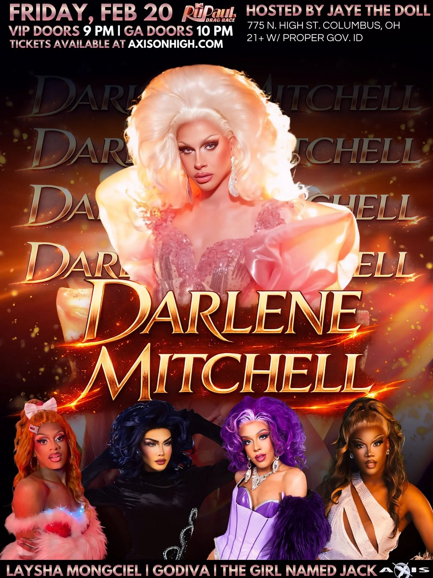 Columbus, she has arrived.
Darlene Mitchell takes over Axis tonight with our FIERCE cast. 
VIP at 9 &bull; GA at 10 &mdash; see you under the lights.