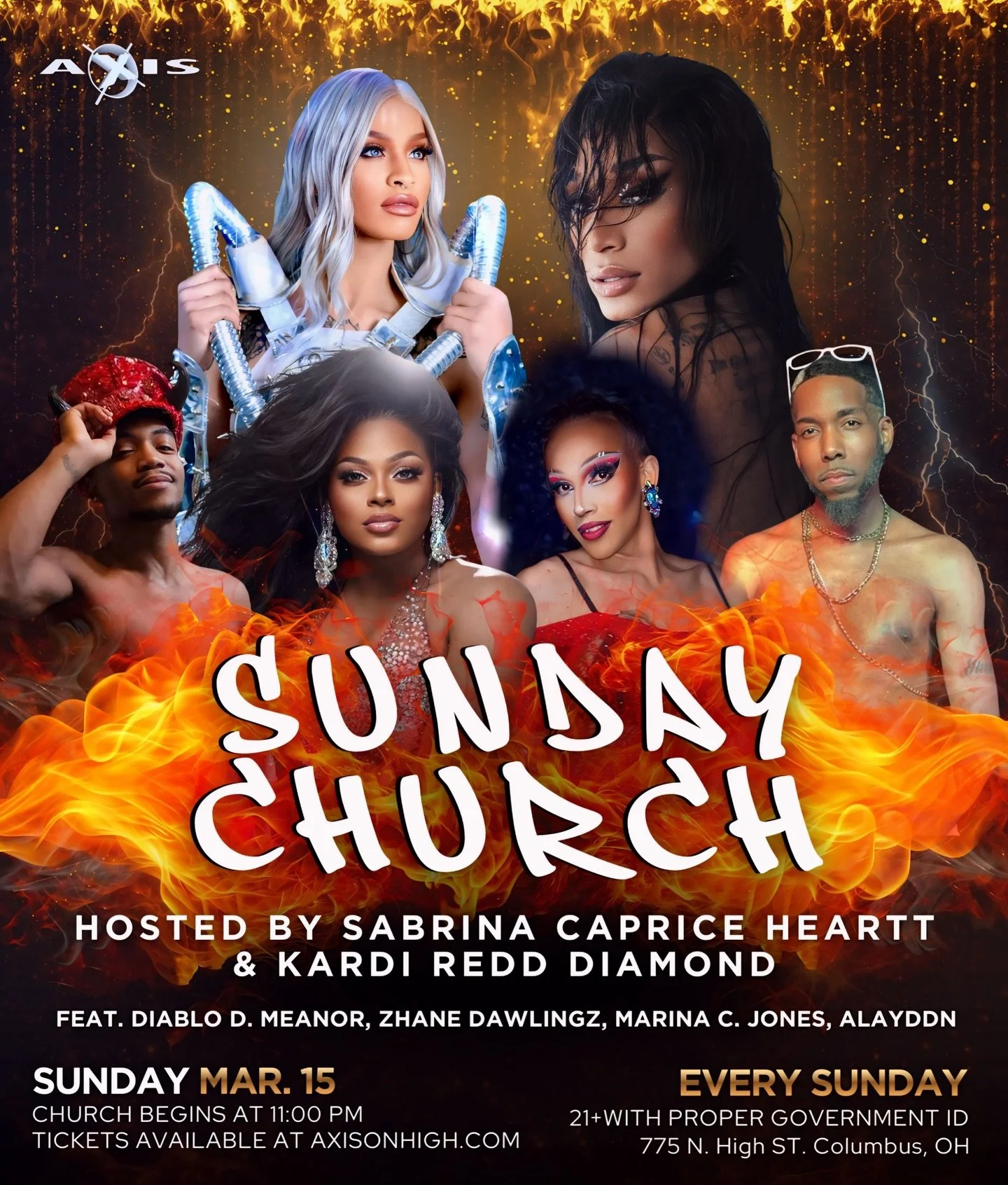 Forgive us father, for we&rsquo;re about to sin 🔥

Sunday Church returns tonight with Sabrina Caprice Heartt &amp; Kardi Redd Diamond hosting a stacked cast ready to deliver the fiercest sermon of the week ❤️&zwj;🔥

Doors at 10 pm. 
Show at 11 pm. 
