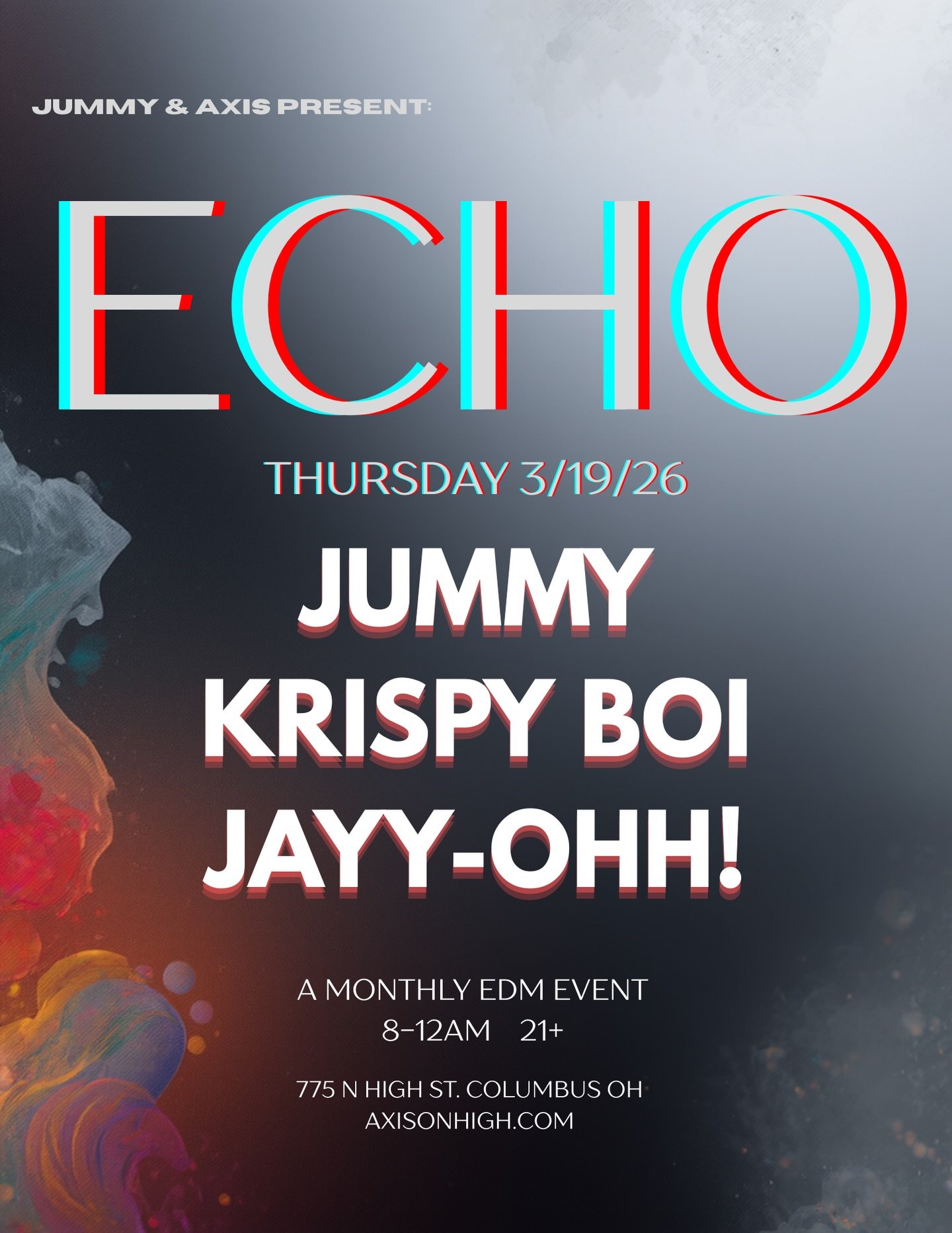 ECHO returns! 

THIS THURSDAY, we&rsquo;re bringing you a full night of live DJ&rsquo;s. Join Jummy, Krispy Boi, and Jayy-Ohh! as they take over the booth and keep the music going all night long. 

🗓 Thursday, March 19
⏰ 8PM&ndash;12AM
🔞 21+

Come 