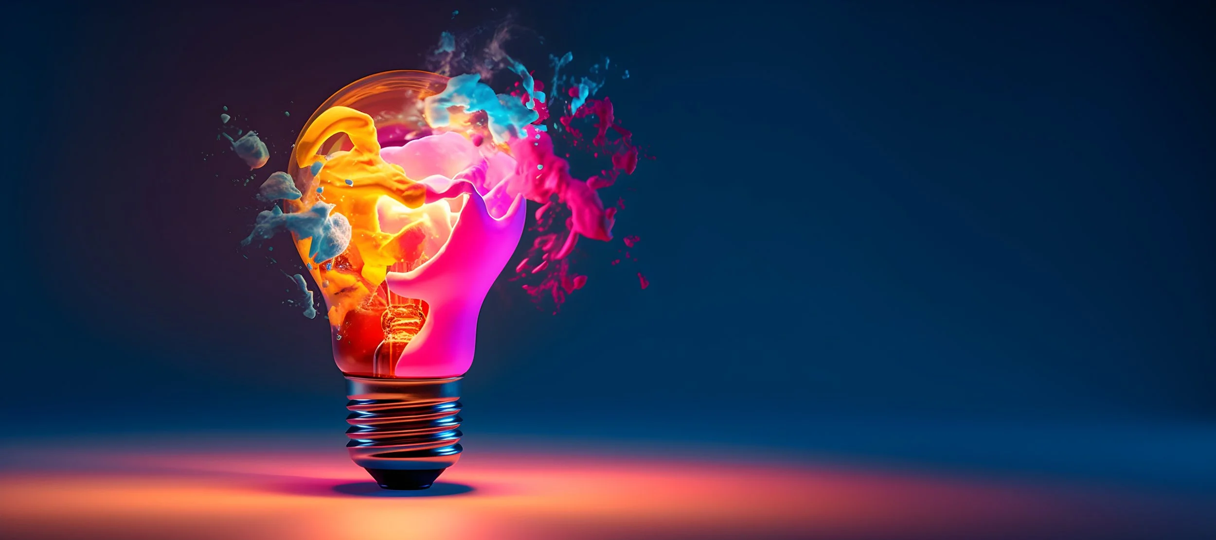 Colorful abstract representation of a light bulb with swirling paint inside.