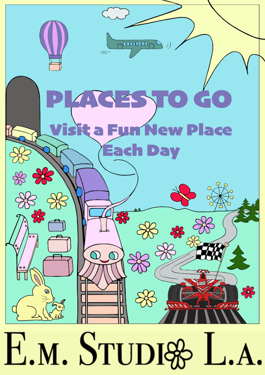 My HAND-DRAWN coloring book ->Places to Go: Visit a Fun New Place Each Day
