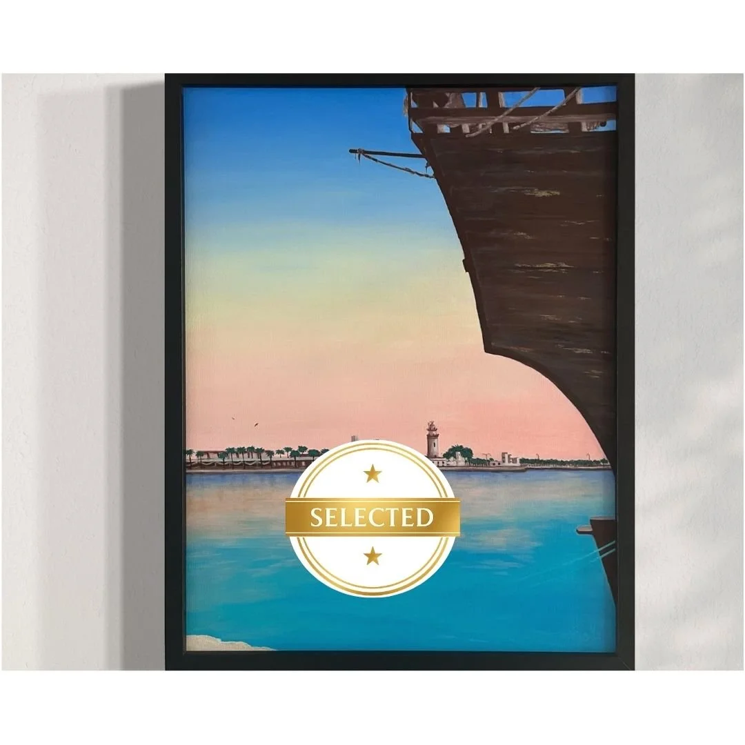 “Sunset in Málaga” – Original 16x20 Acrylic Painting of Coastal Boat and Sunset Reflections