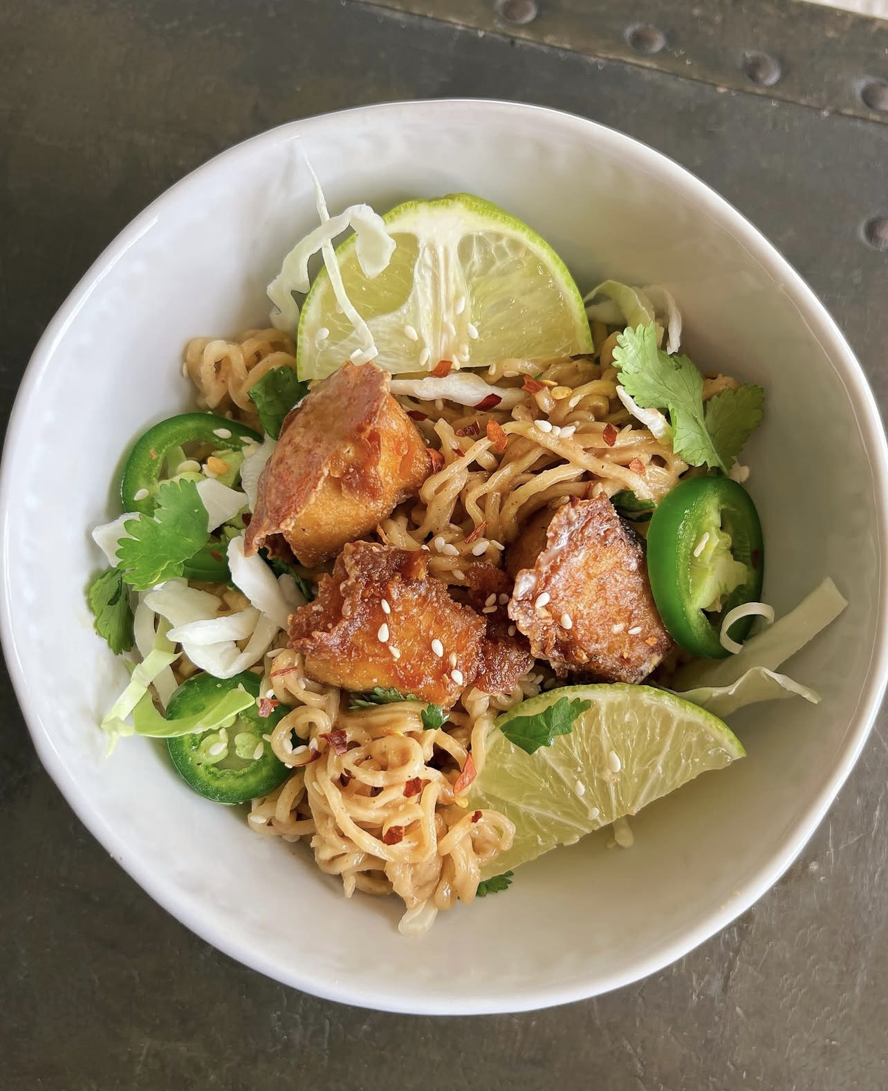 Peanut Coconut Ramen with Crispy Tofu