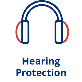 Illustration of over-ear hearing protection earmuffs with the text 'Hearing Protection' underneath.