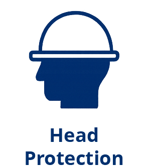 Silhouette of a person's head with a helmet, labeled 'Head Protection'.