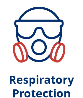 Icon of a person wearing protective goggles and a respirator mask, with the text 'Respiratory Protection' below.