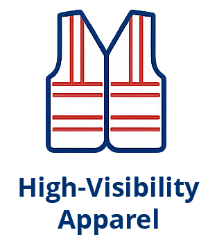 A pair of white safety vests with red and blue reflective stripes